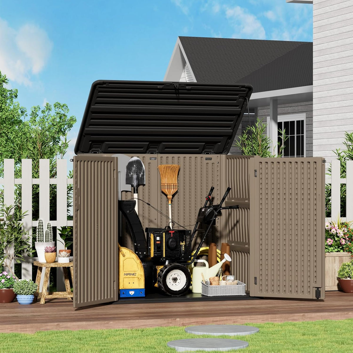 ZZM Large Outdoor Storage Shed, 48 Cu Ft Resin Versatile Storage Cabinet for Patio Accessories