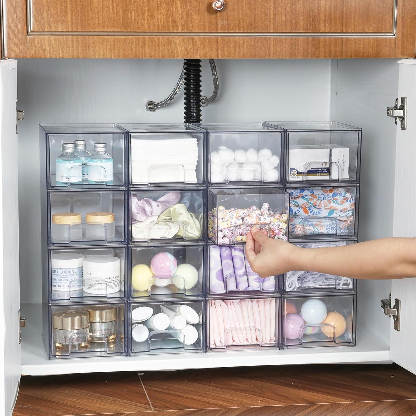 Vtopmart 10 Pack Clear Small Stackable Storage Drawers,Acrylic Bathroom Makeup Organizer,Plastic