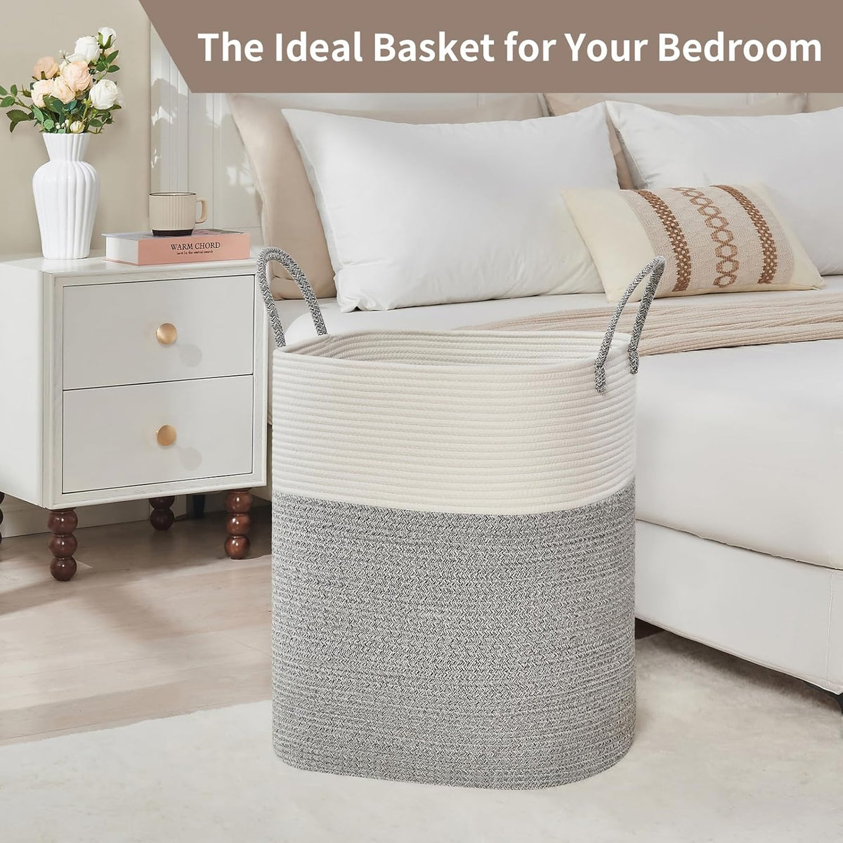 Laundry Basket with Handles - Blanket Basket & Hampers for Bedroom Aesthetic, Laundry Hamper &