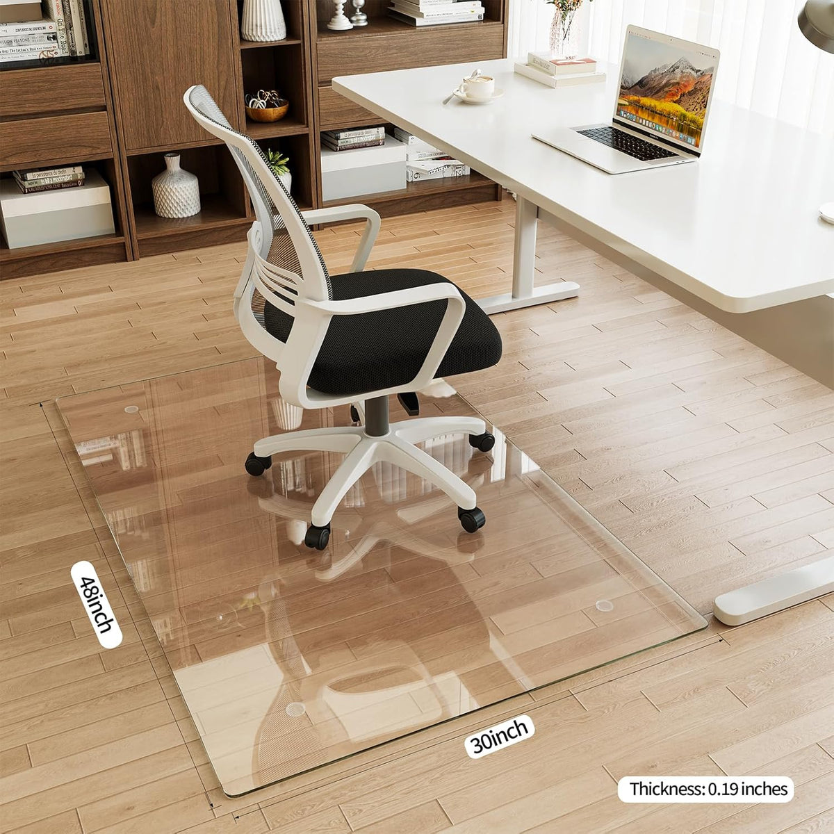 [Tempered Glass] 30" x 48" Glass Chair Mat, 1/5" Thick Office Chair Mat for Carpet or Hardwood