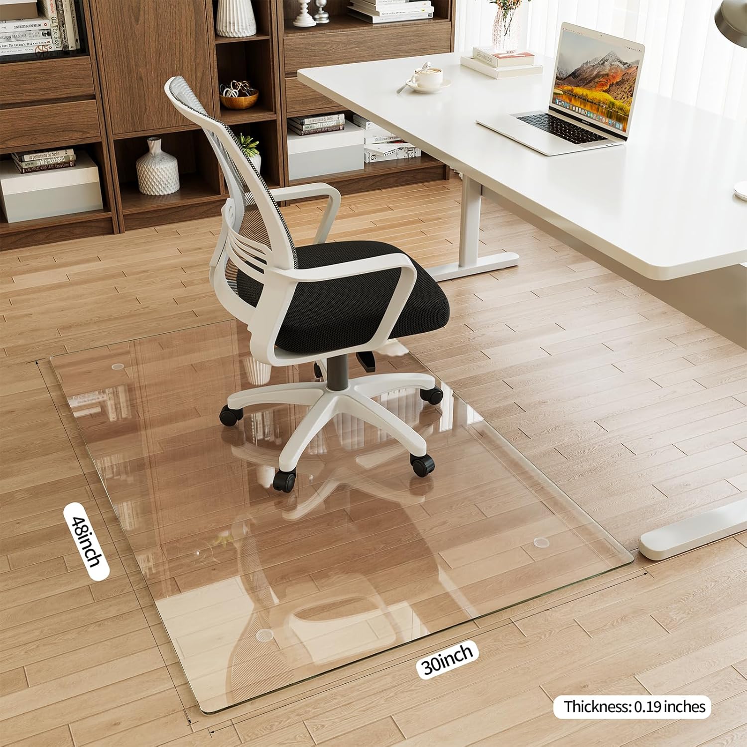 [Tempered Glass] 30" x 48" Glass Chair Mat, 1/5" Thick Office Chair Mat for Carpet or Hardwood