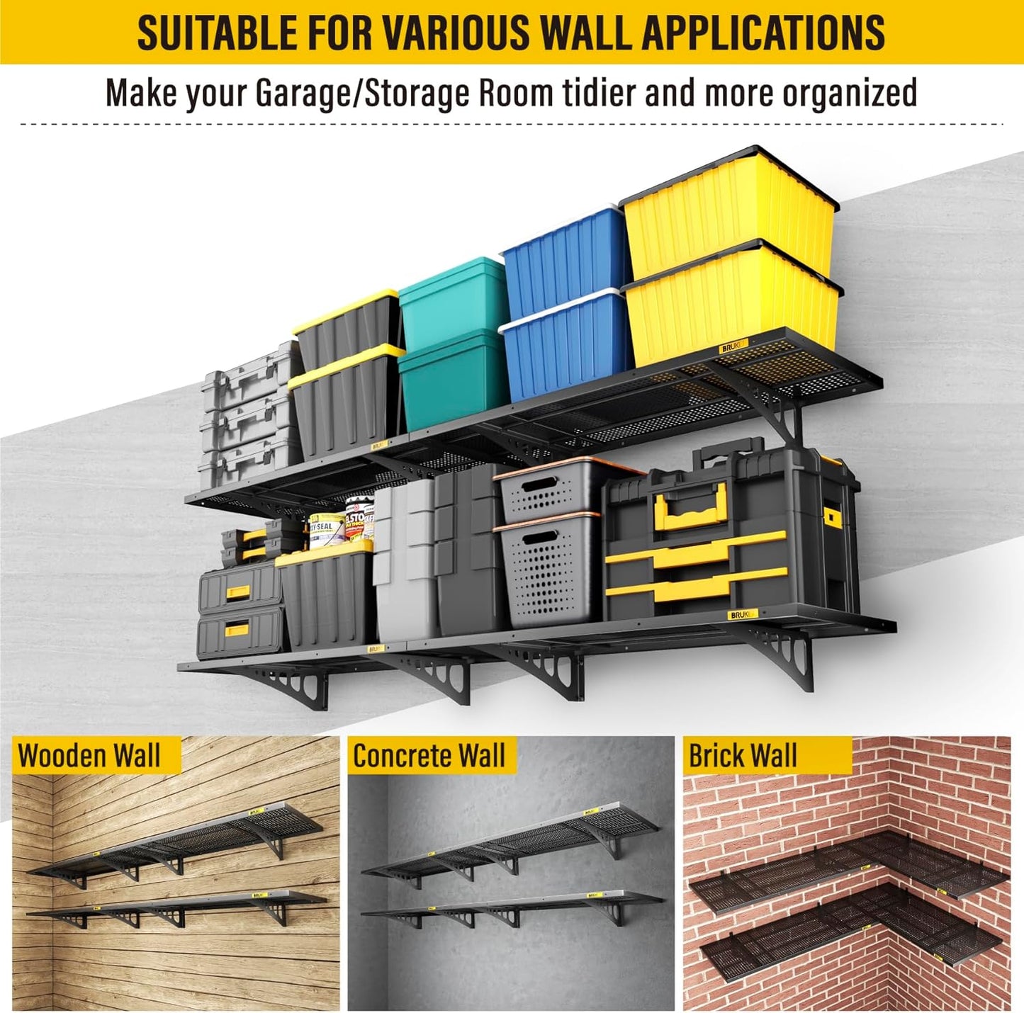 4Pack 1.64x4ft Adjustable Metal Garage Wall Shelving Heavy Duty Garage Storage Shelf Wall Mounted