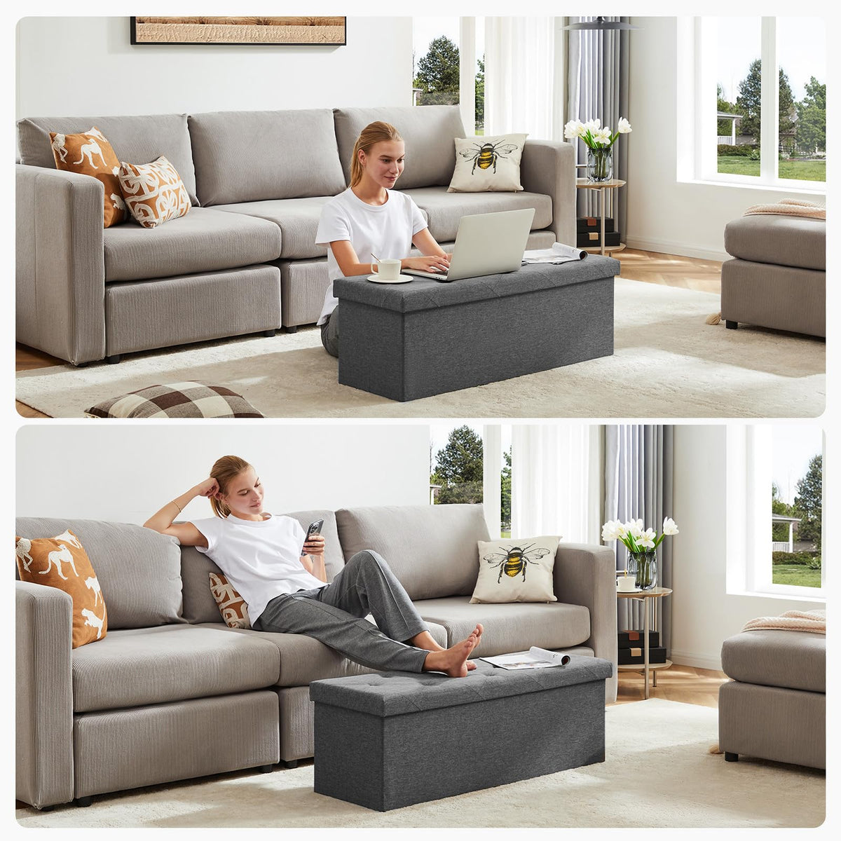 DUMOS 43 Inch Folding Storage Ottoman Bench, Large Ottoman with Storage