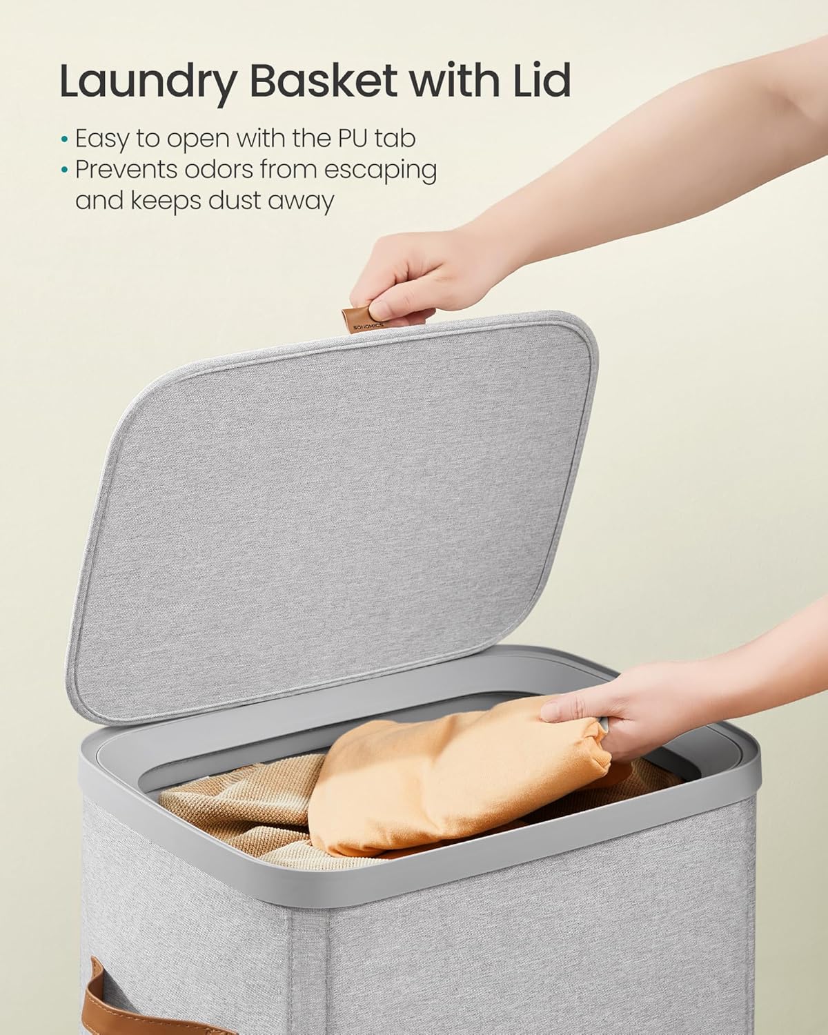 SONGMICS Laundry Basket, 26.4 Gal. Laundry Hamper, Easy Assembly, with Lid and Handles, Removable