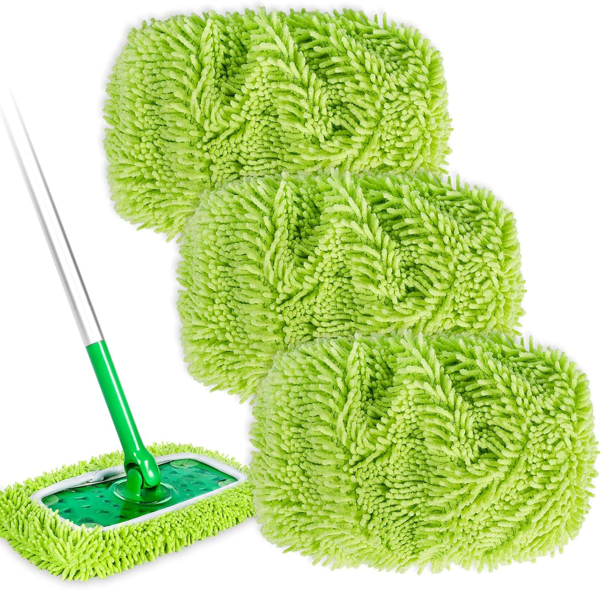 Reusable Mop Pads Compatible with Swiffer Sweeper Mops, 3 Pack 12 Inch Washable Microfiber Wet Pads