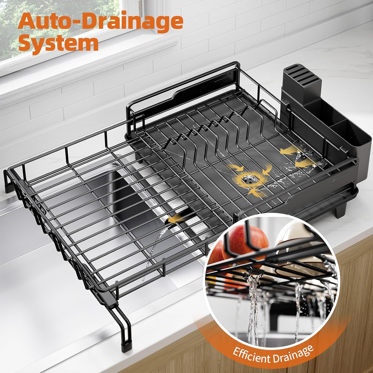 Dish Drying Rack - Extendable Dish Drainer, Large Dish Rack for Kitchen Counter, Rustproof Dish