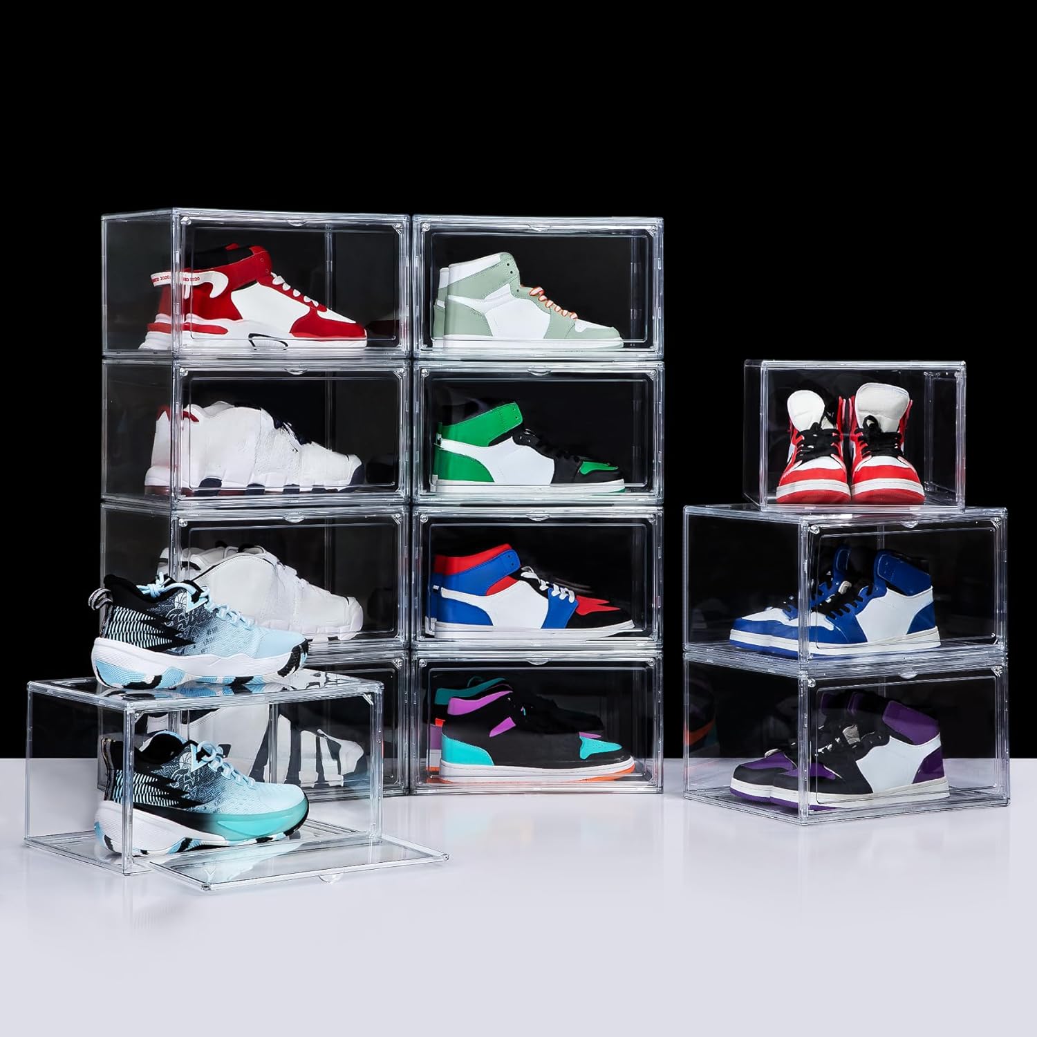 NYZE 12 Pack Acrylic Shoe Boxes Side Open, Clear Shoe Box Plastic Stackable, Shoe Storage Organizer