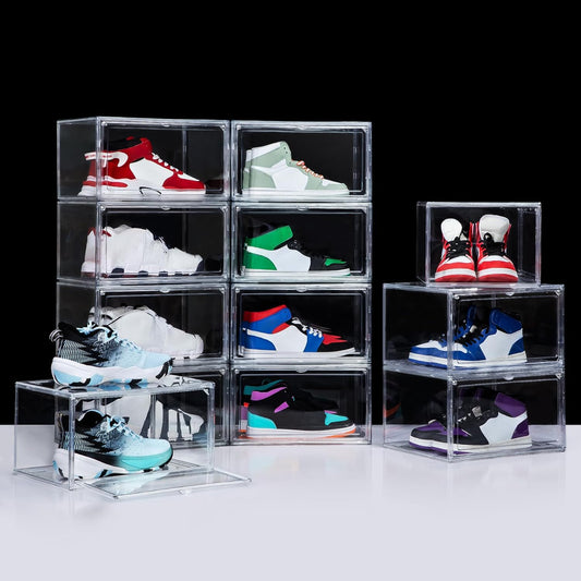 NYZE 12 Pack Acrylic Shoe Boxes Side Open, Clear Shoe Box Plastic Stackable, Shoe Storage Organizer
