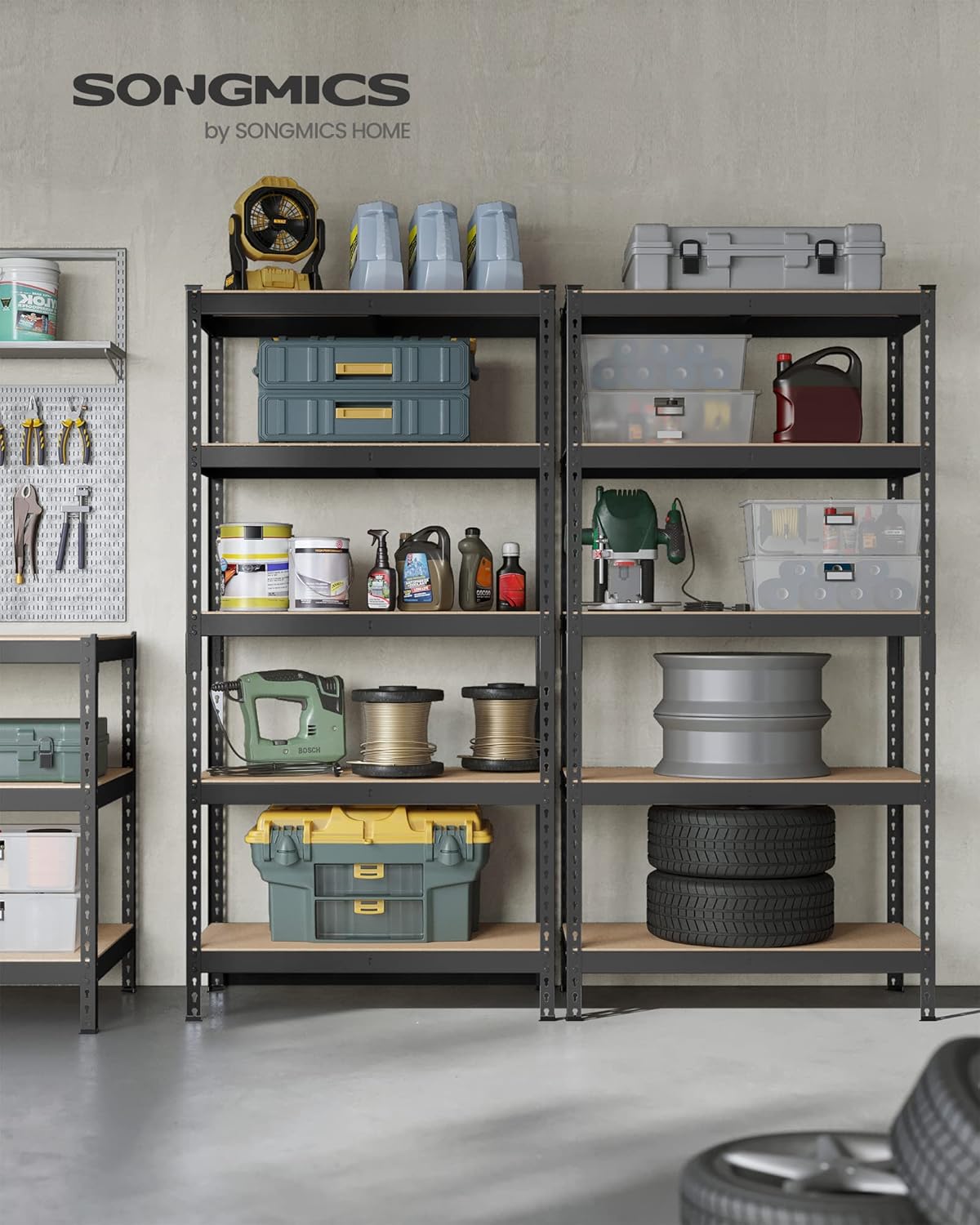 SONGMICS 5-Tier Storage Shelves, Load 2310 lb, Set of 2 Garage Storage, Boltless Assembly