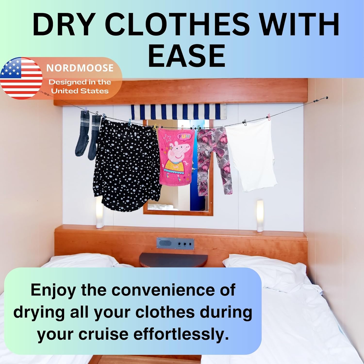Magnetic Clothesline for Cruise Ship Cabin Approved - Strong Rubber Coated Non-Scratch Magnets
