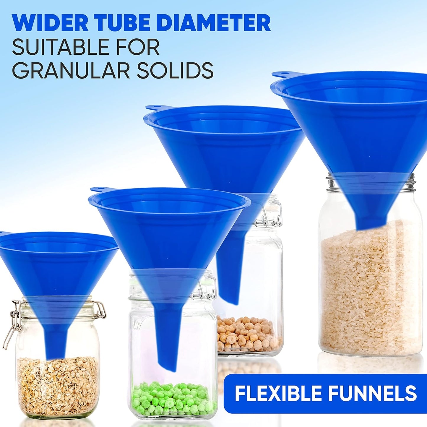 Funnel 4-Pack Funnels for Kitchen Use Filling Bottles - Food-Grade Plastic, Funnels for Automotive