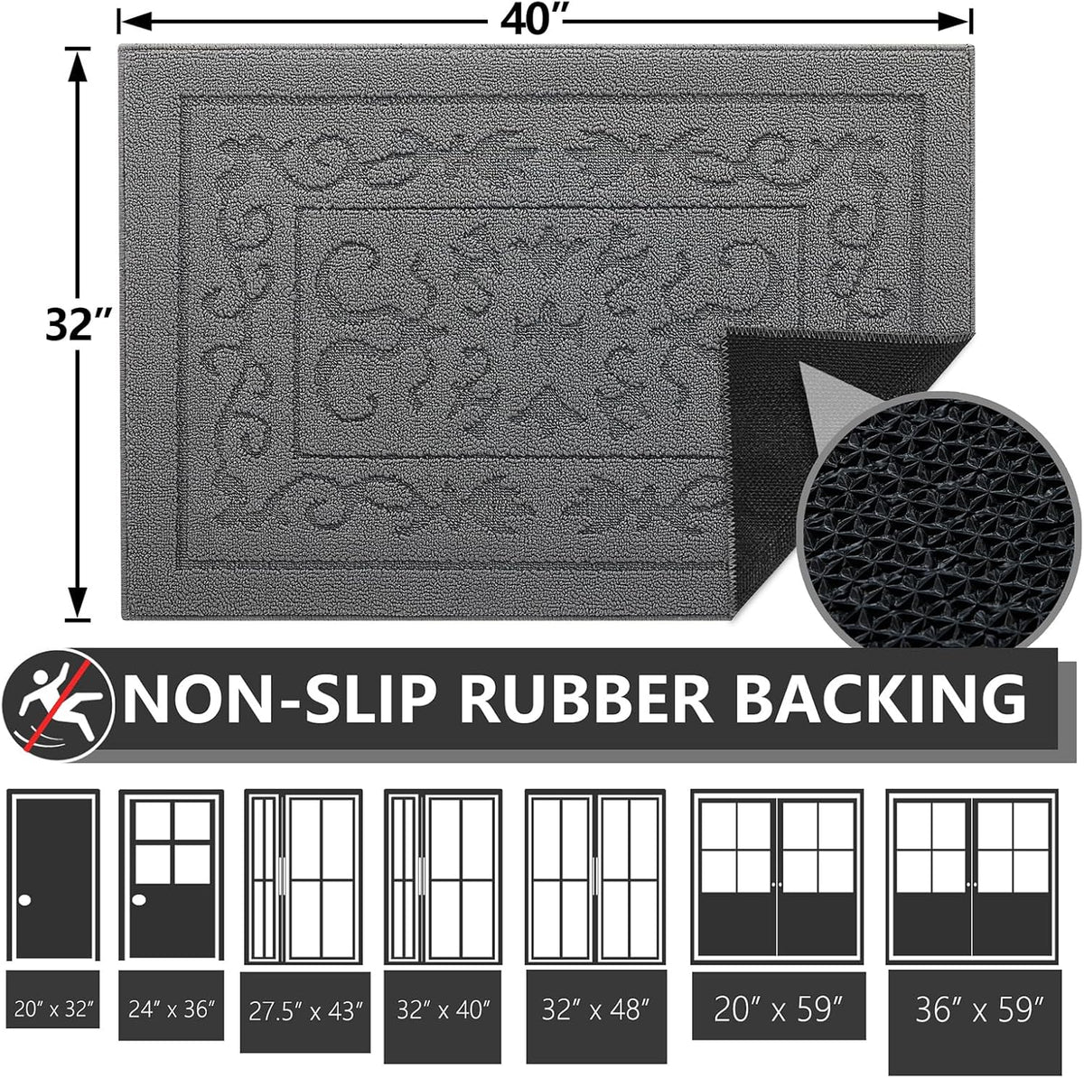 FONEYI Indoor Door Mat 32" x 40", Dirt Trapper Door Mats Non-Slip Entryway Rugs Washable, Absorbent