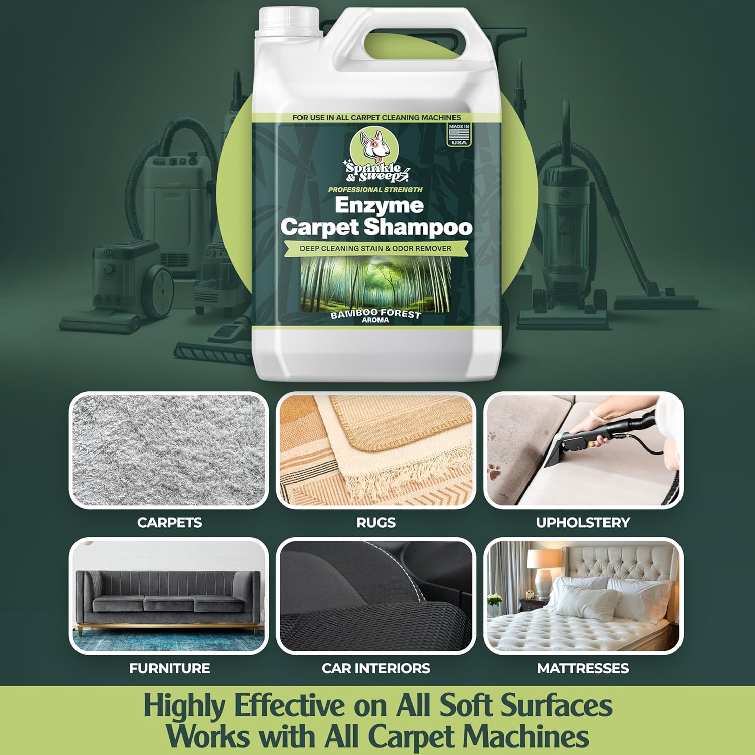 Enzyme Carpet Cleaner - Enzyme Carpet Shampoo (64oz) - Carpet Cleaner Solution to Eliminate Tough