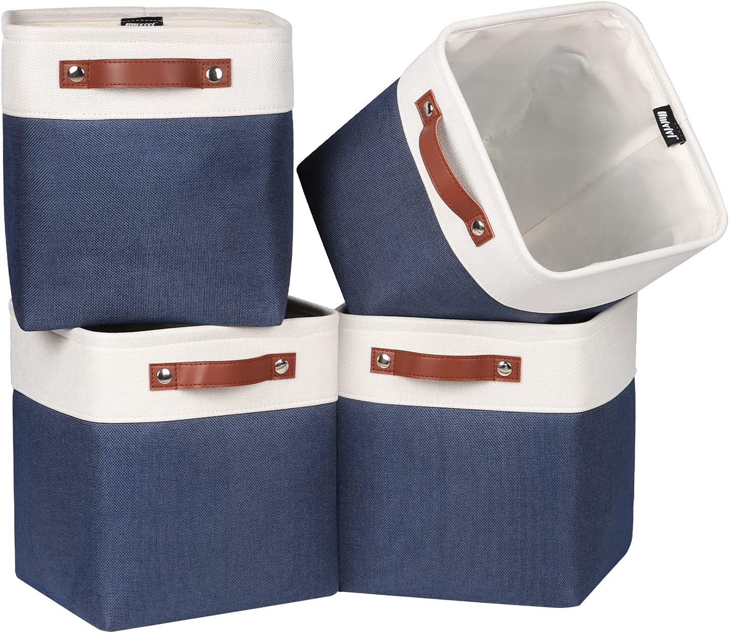 Univivi Fabric Cube Bins Set of 4 Storage Baskets with PU Handles for Home Closet Foldable Storage