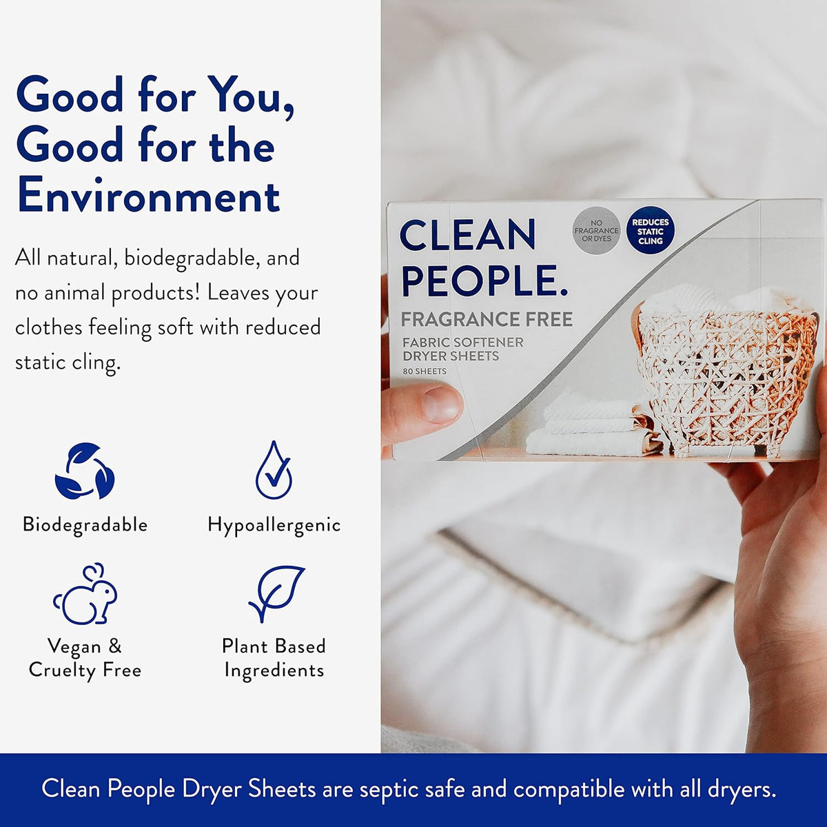 The Clean People Fabric Softener Sheets - Dryer Sheets - Softens & Removes Static Cling - Vegan
