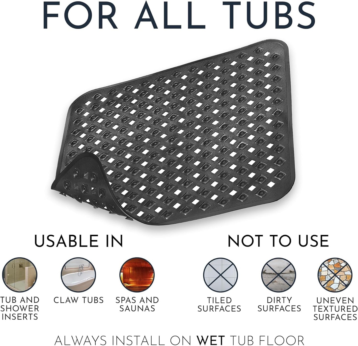 Homerella Anti Slip Shower Mat | Anti Mold Non Slip Bathtub Mat for Inside Shower | Square Floor