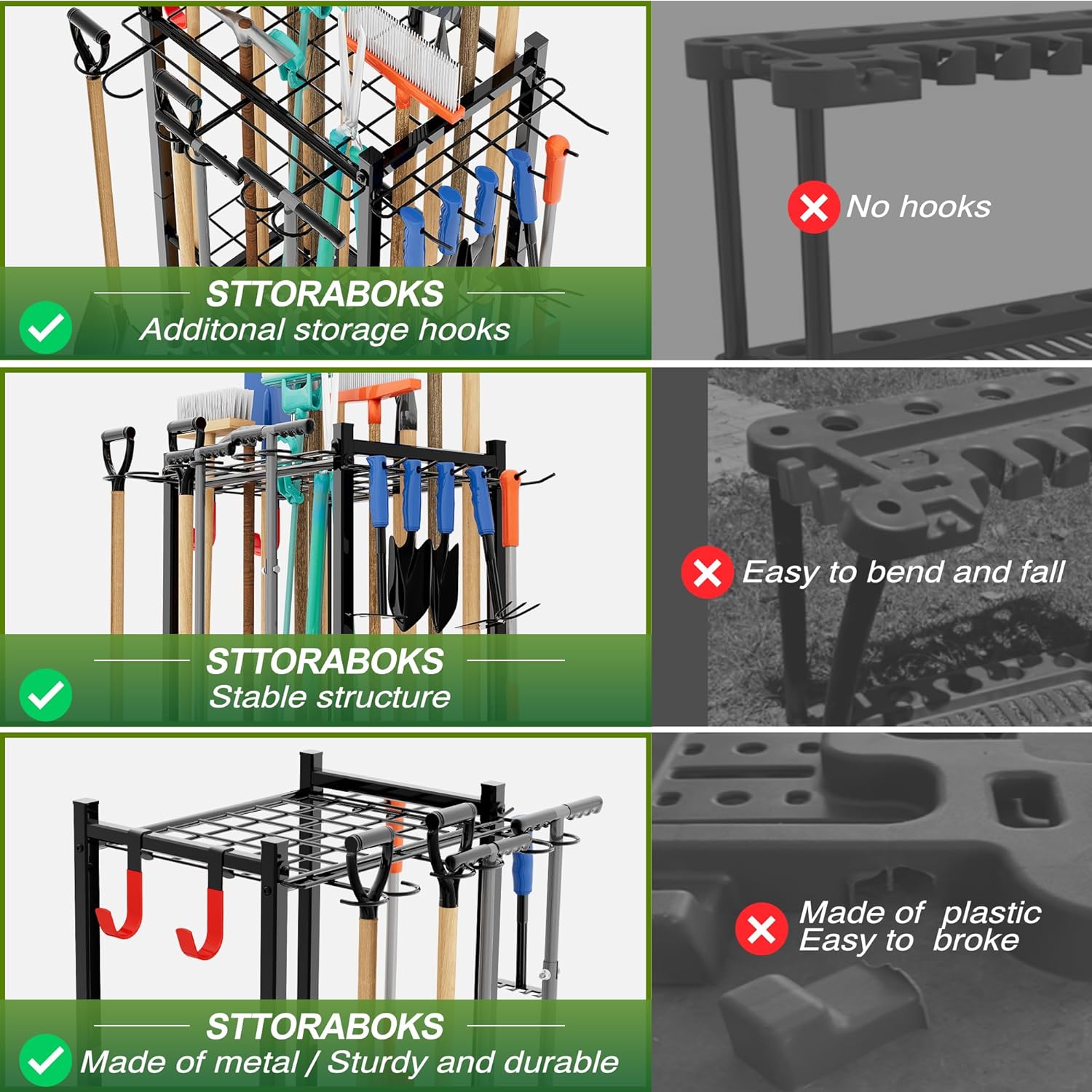 Garden Tool Organizer Rack Up to 50 Tools, Heavy-Duty Steel Yard Tool Organizer for Garage Storage