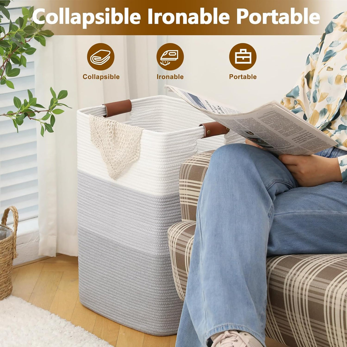 Laundry Hamper 96L Extra Large Laundry Basket, Woven Blanket Basket, Cotton Woven Storage Hamper