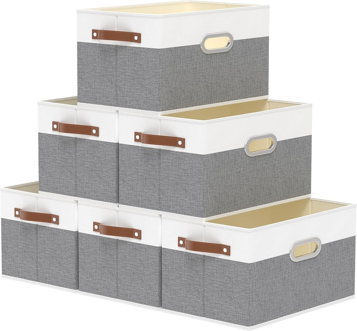 Yawinhe Fabric Storage Bins with Handles, Foldable Baskets for Shelves, Cubes with 3 Handles, Large