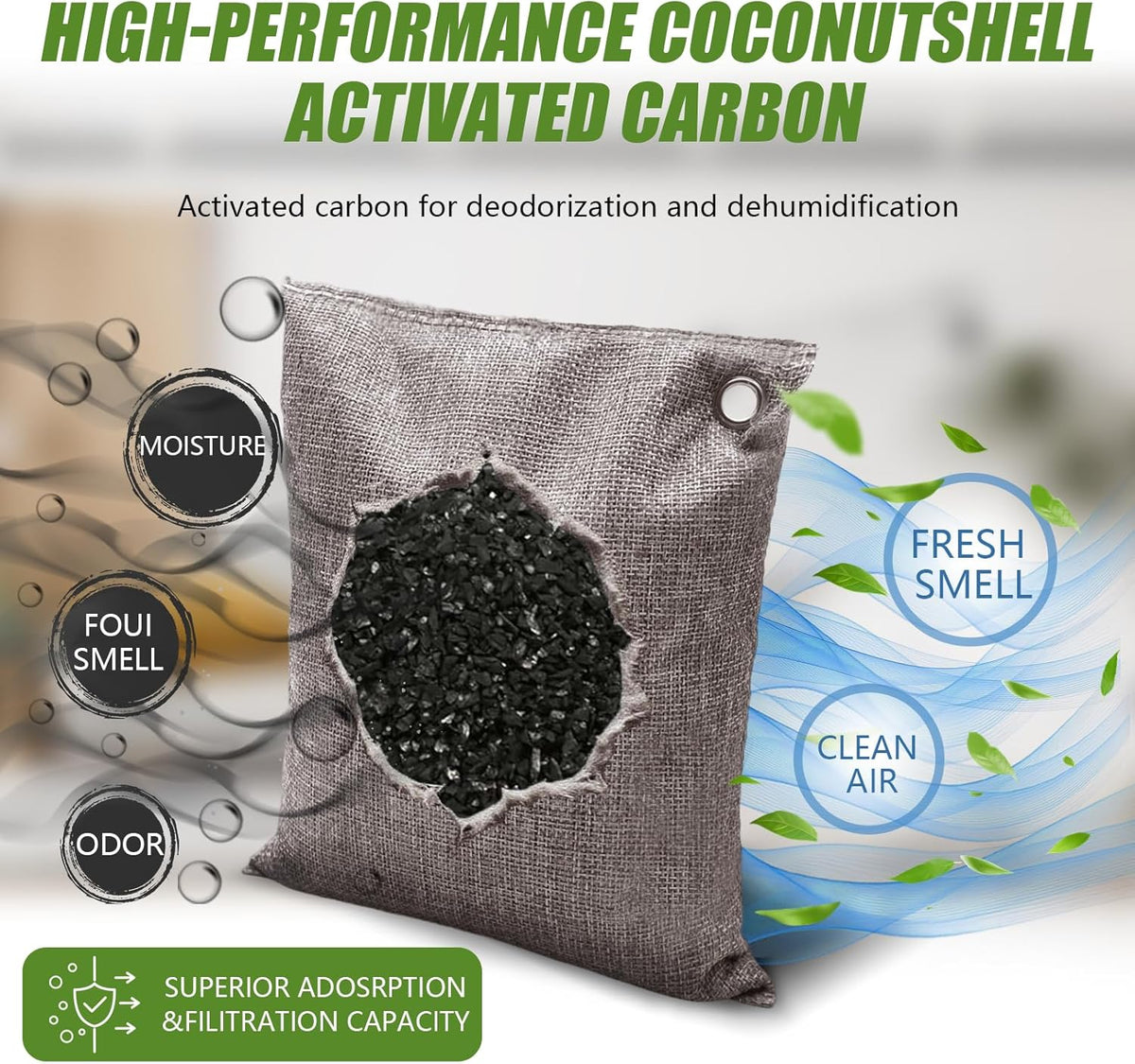 Activated Charcoal Odor Absorber, Odor Eliminator for Strong Odor,Coconut Shell Charcoal Air