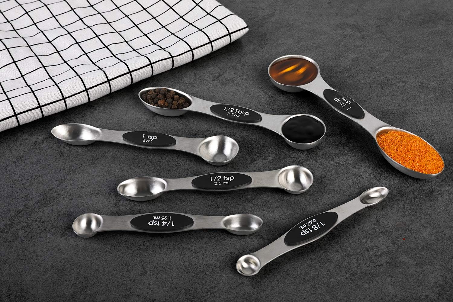 Magnetic Measuring Spoons Set of 6 Stainless Steel Dual Sided Stackable Teaspoon for Measuring Dry