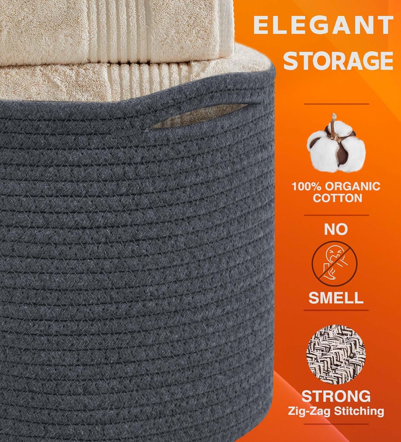 CHAT BLANC Cotton Rope Baskets for Organizing | Storage Baskets for Shelves | Rope Basket for