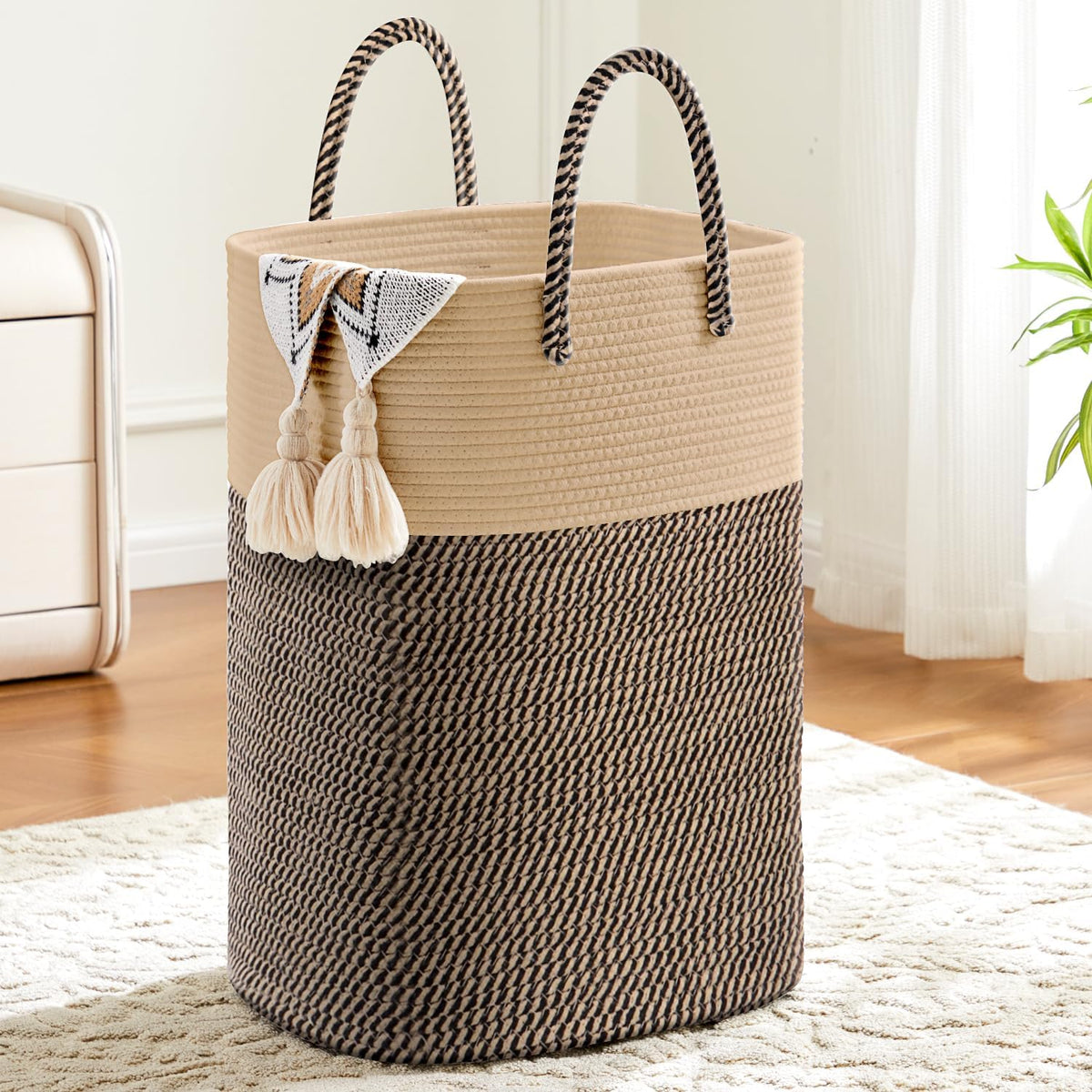 Laundry Basket,Woven Cotton Rope Laundry Hamper,Versatile Storage for Dirty Clothes,Baby Toys,and