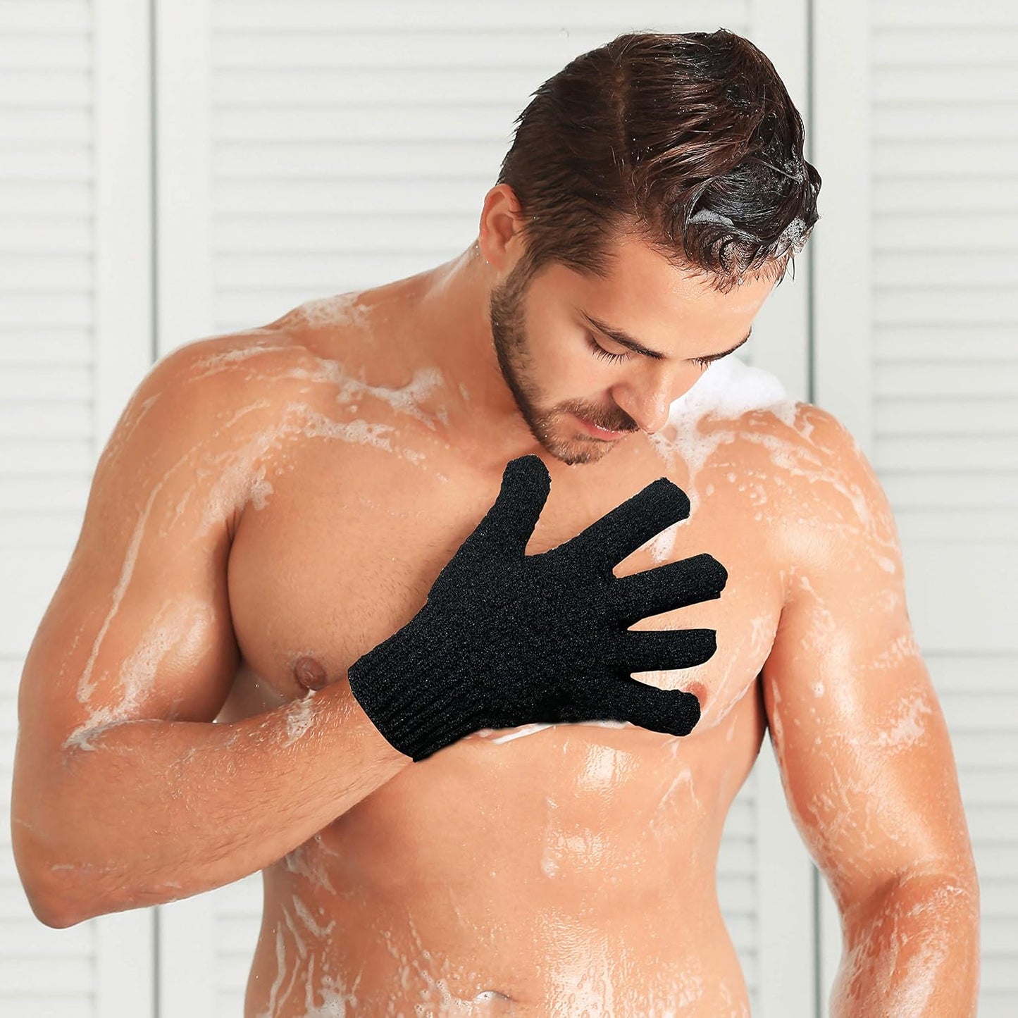 Bath Exfoliating Gloves - 4 Pcs Lengthened and Large Scrubbing Gloves for Shower, Spa, Massage