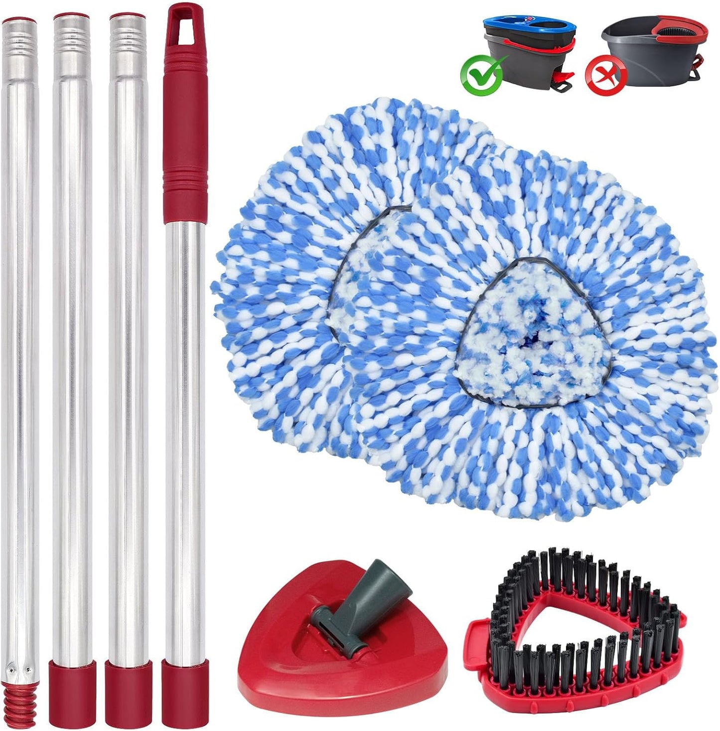 Mop Head Replacement, Base, Mop Handle for Ocedar RinseClean 2-Tank System, 2 Microfiber Mop