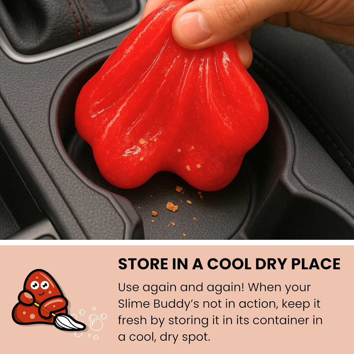 Slime Buddies Car Cleaning Gel Putty - Strawberry Scented Interior Detailing Tool for Cup Holders
