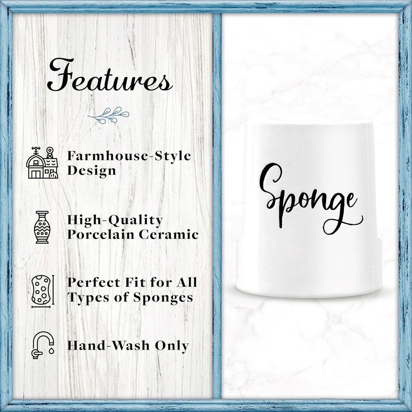 Home Acre Designs Sponge Holder for Kitchen Sink - Rustic Farmhouse Home & Kitchen Decor - White