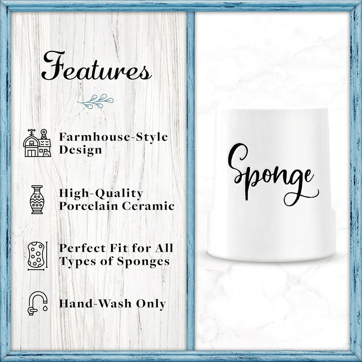 Home Acre Designs Sponge Holder for Kitchen Sink - Rustic Farmhouse Home & Kitchen Decor - White