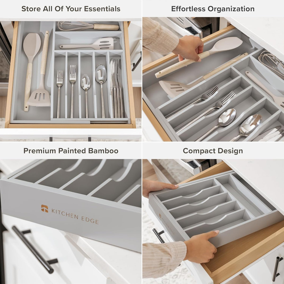 KitchenEdge Premium Silverware, Flatware and Utensil Organizer for Kitchen Drawers, Food-Safe