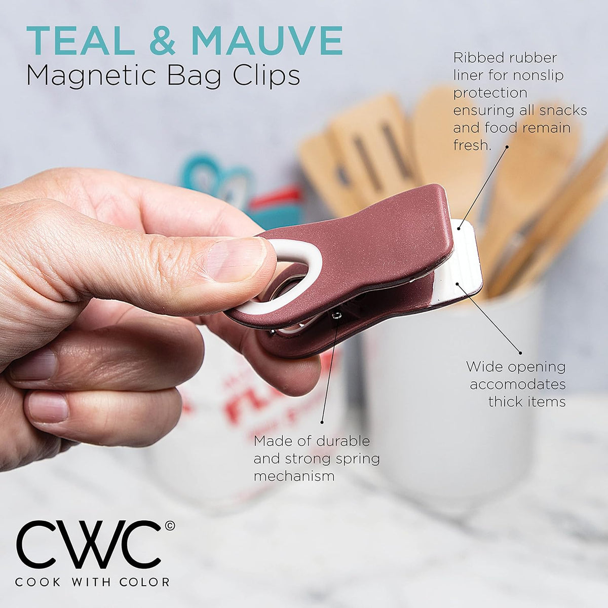 COOK WITH COLOR Bag Clips - Heavy Duty Chip Clip and Refrigerator Magnet Clips for Food Storage