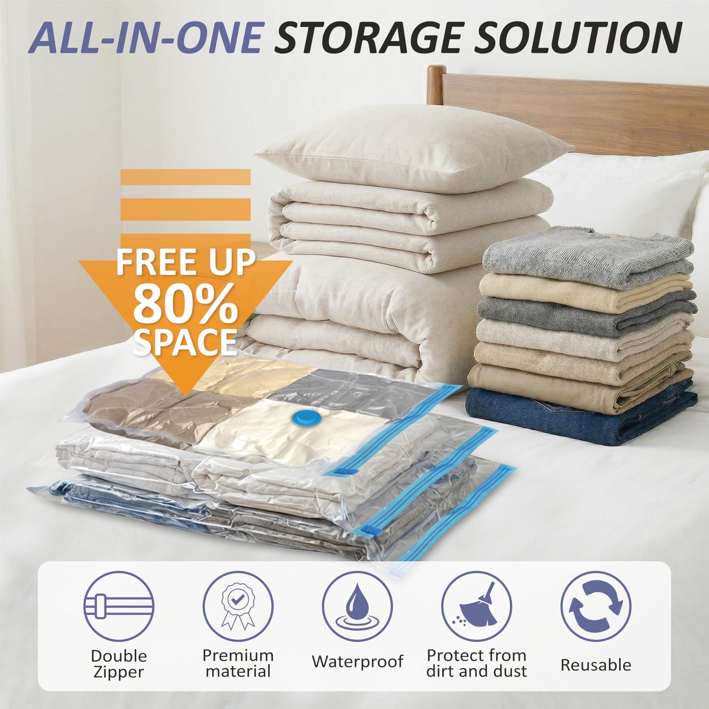Cozy Essential Vacuum Storage Bags, 80% Compression Vacuum Seal Space Saver Plastic Packaging Bags