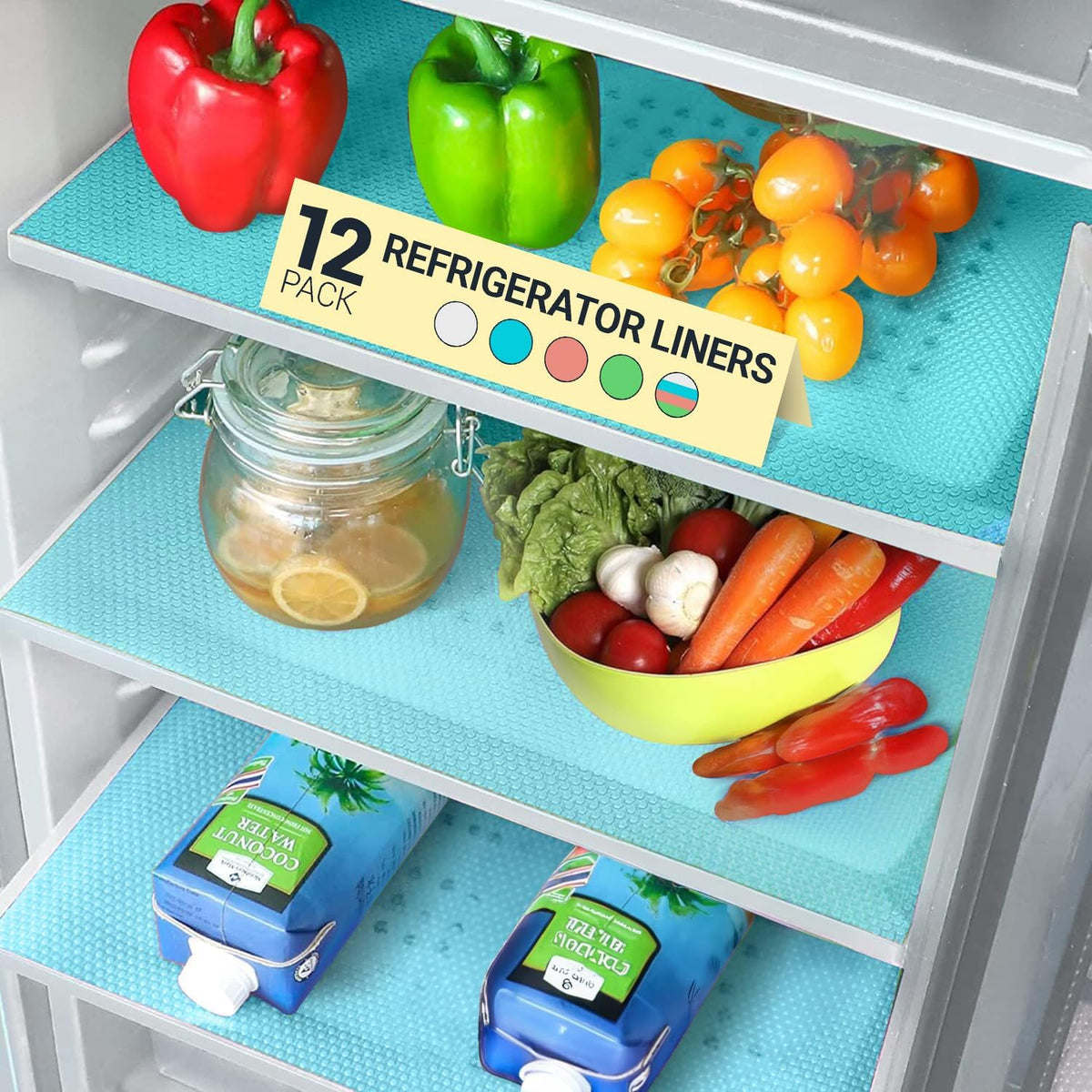 Refrigerator Liners for Shelves (12 Pack) by Linda’s Essentials - Non-Adhesive Shelf or Drawer