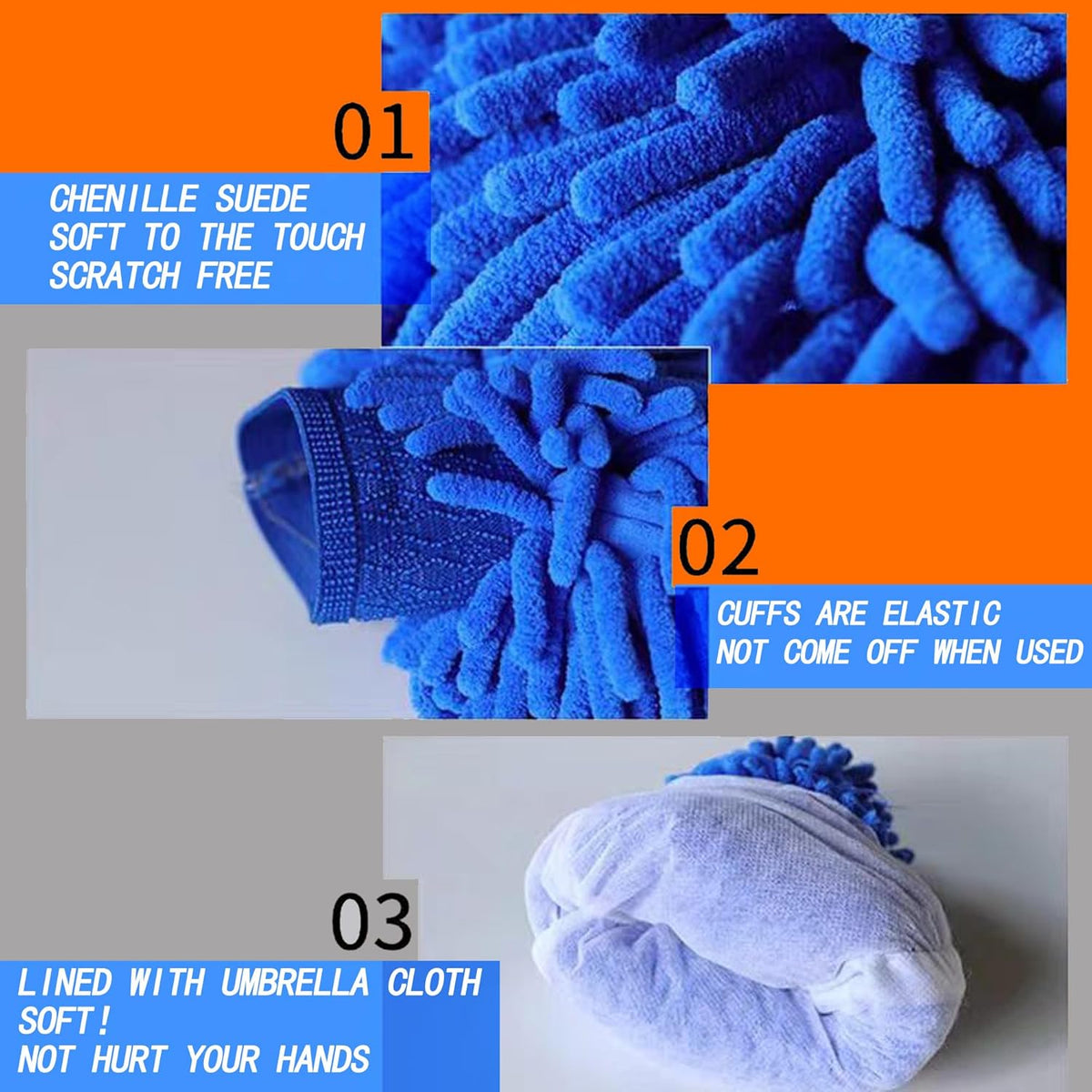 Raeyuan Car Wash Mitt Microfiber 3 Pack Scratch Proof & Lint-Free Wash Mitt for Cars, SUVs, Trucks