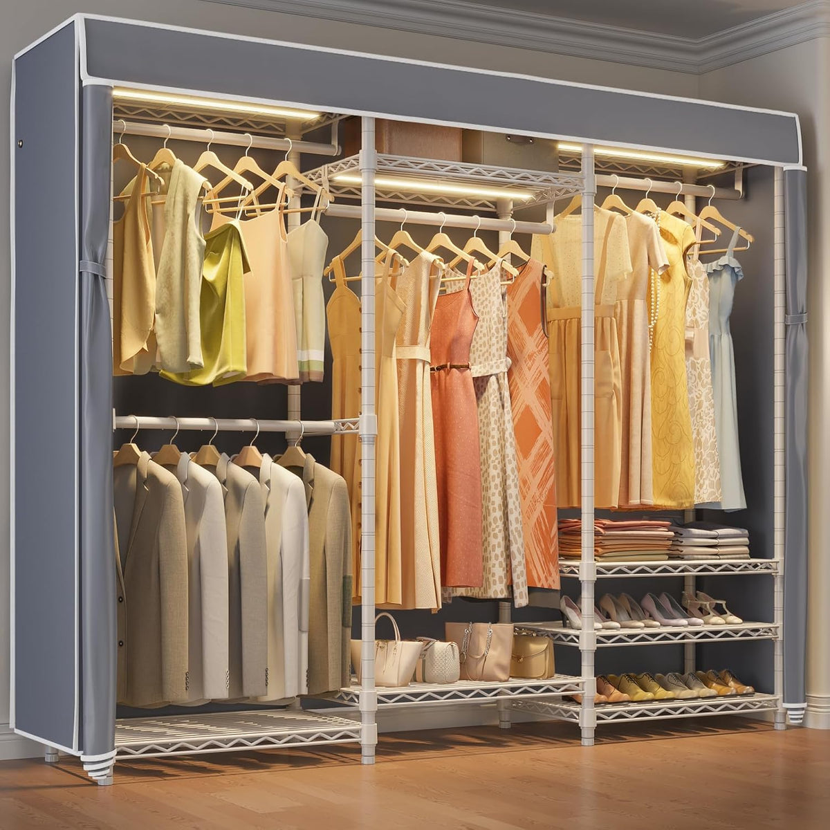 VIPEK V5LC Garment Rack Heavy Duty Covered Clothes Rack with Dimmable LED Lights, 3000K Warm White