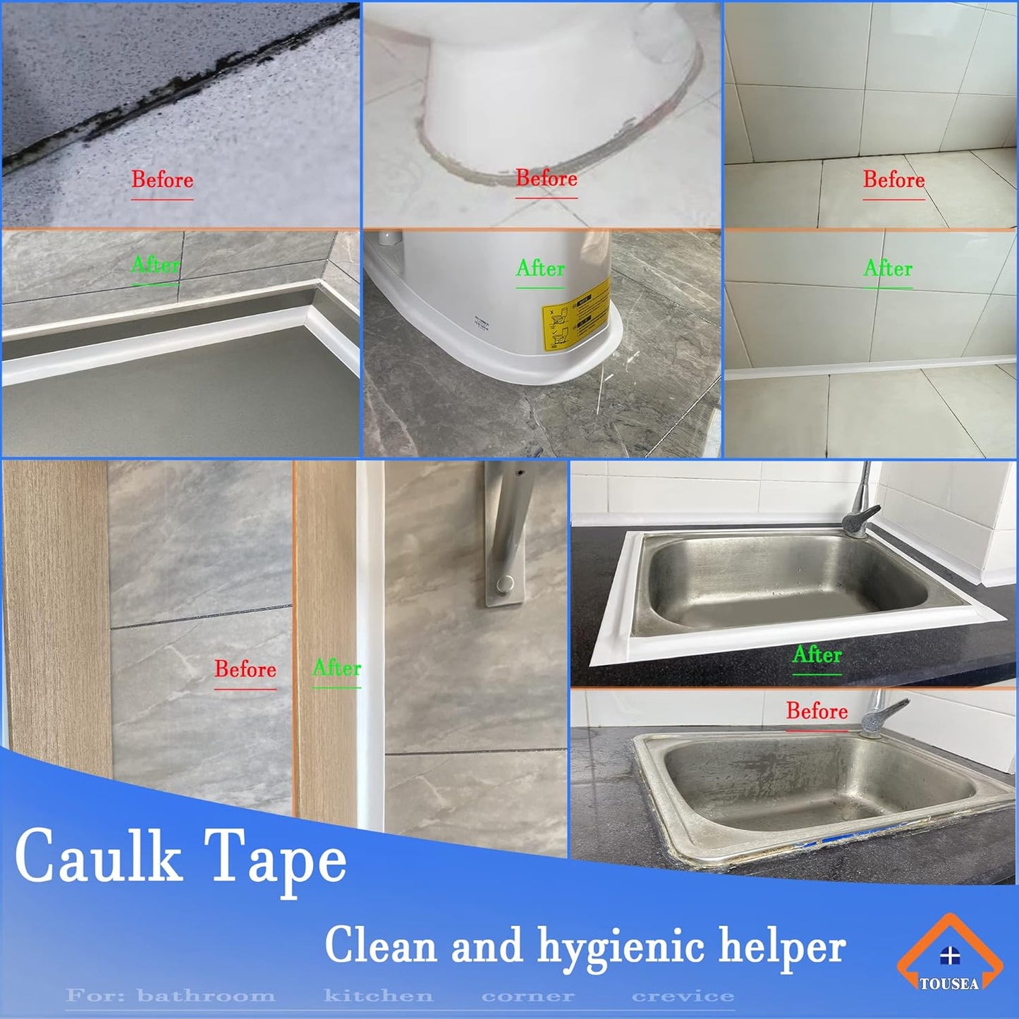 Caulk Tape Self Adhesive,Caulking Tape for Bathroom Sealant Strip Caulk Strip,Waterproof Caulking