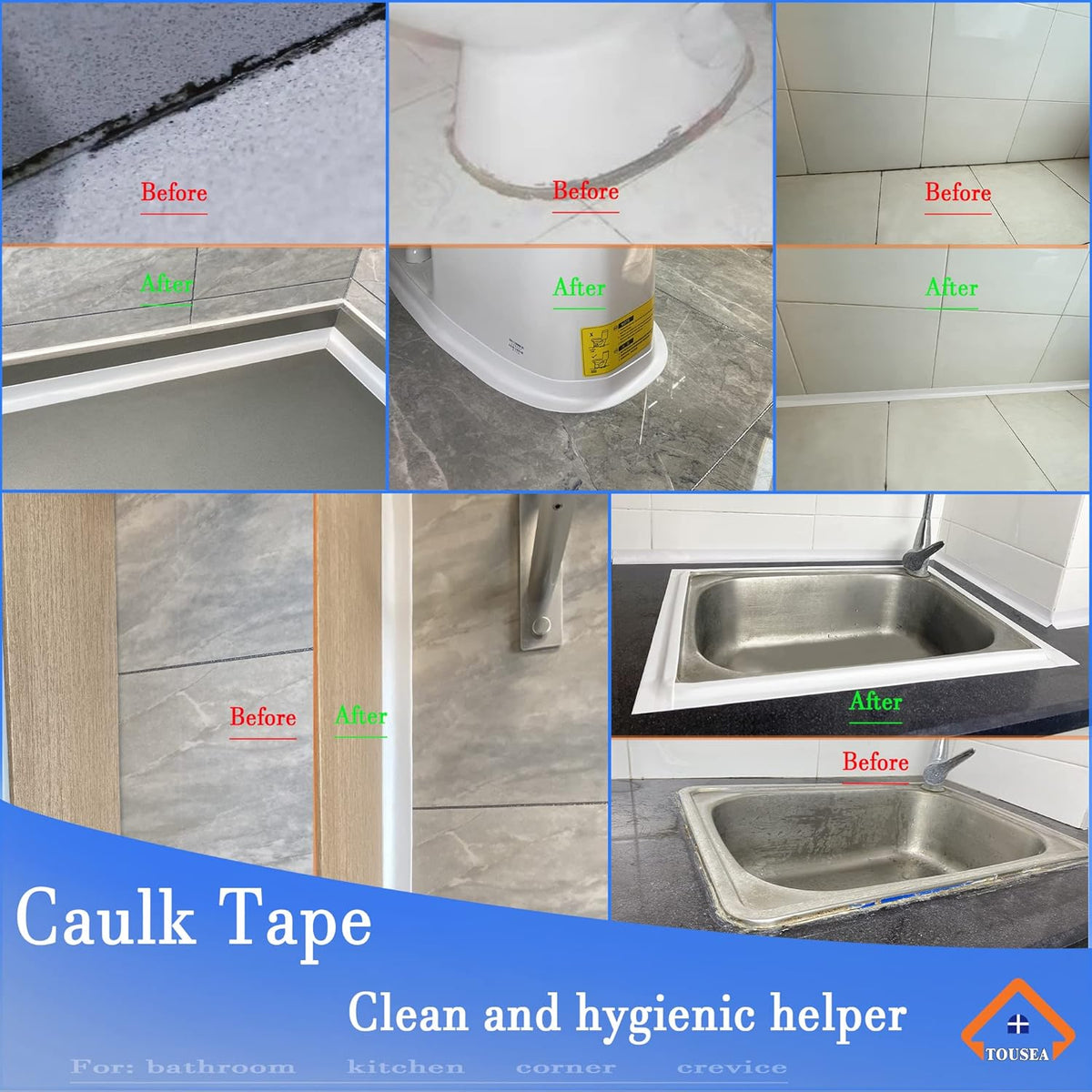 TOUSEA White Caulk Tape for Bathtub Self Adhesive,1.5" x 19.7Ft sealant Caulk Strip Caulking