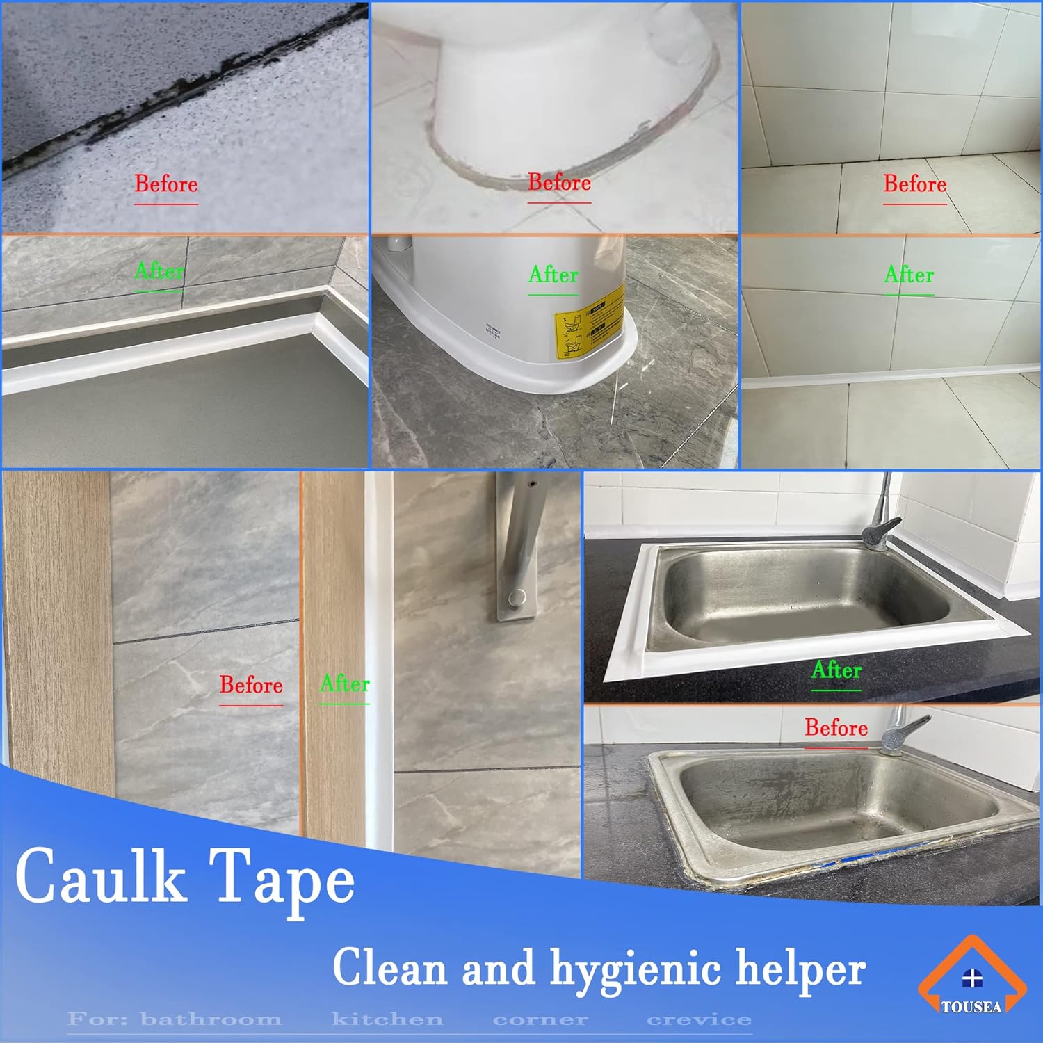TOUSEA White Caulk Tape for Bathtub Self Adhesive,1.5" x 19.7Ft sealant Caulk Strip Caulking