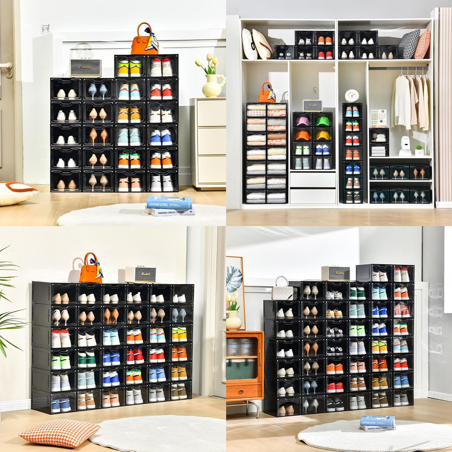 12 Pack Shoe Boxes Organizer, Magnetic Door Shoe Storage Boxes, Clear Sneaker Storage Box for