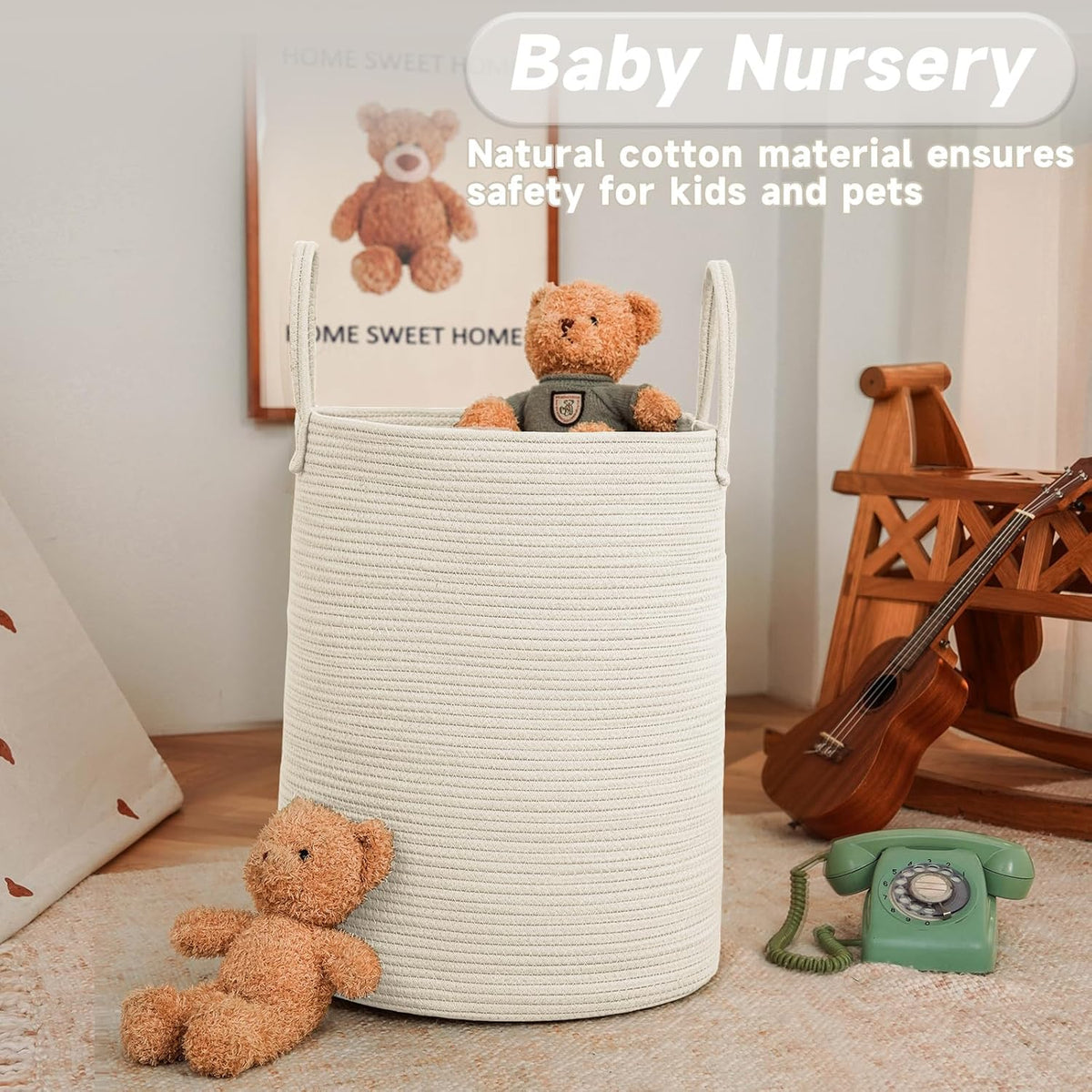 Large Woven Laundry Basket Hamper,80L Cotton Rope Storage Bin for Blankets,Toys and