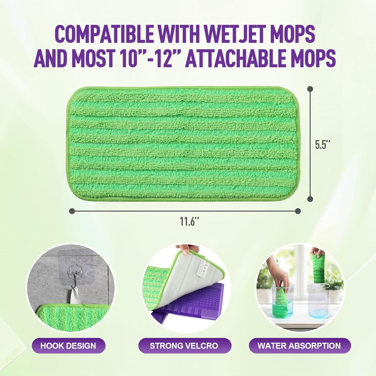 6 Pack Reusable Mop Pads for Swiffer WetJet, Washable Wet Mop Refills Replacement Pads Wet Dry Use