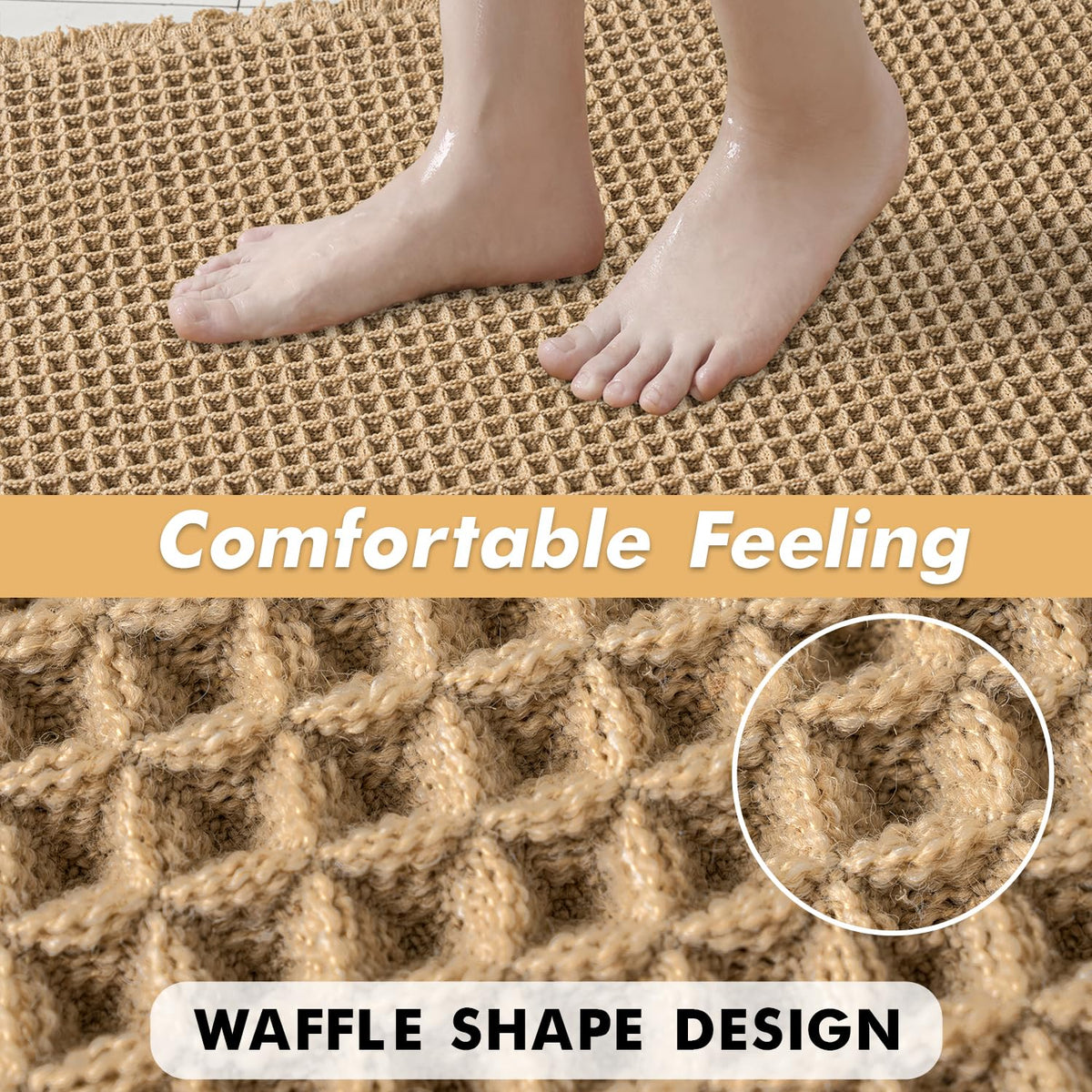 MIULEE Set of 2 Waffle Bathroom Rugs Boho Bath Mat Brown 18x30 Inch