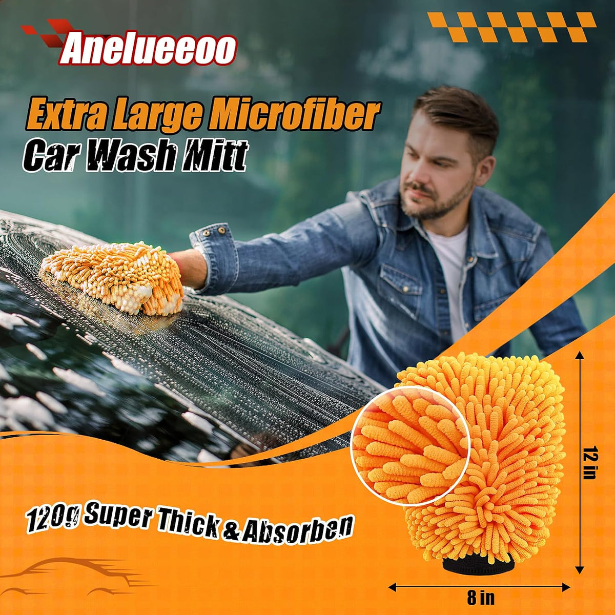4 Pack Car Wash Mitt Microfiber, Premium Chenille Microfiber Wash Car Mitts Sponge Scratch Free &
