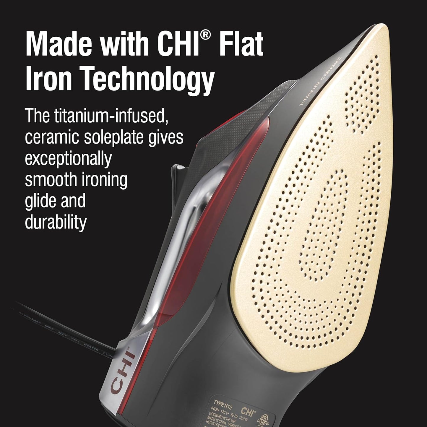 CHI Steam Iron for Clothes with 8’ Retractable Cord, 1700 Watts, 3-Way Auto Shutoff, 400+ Holes