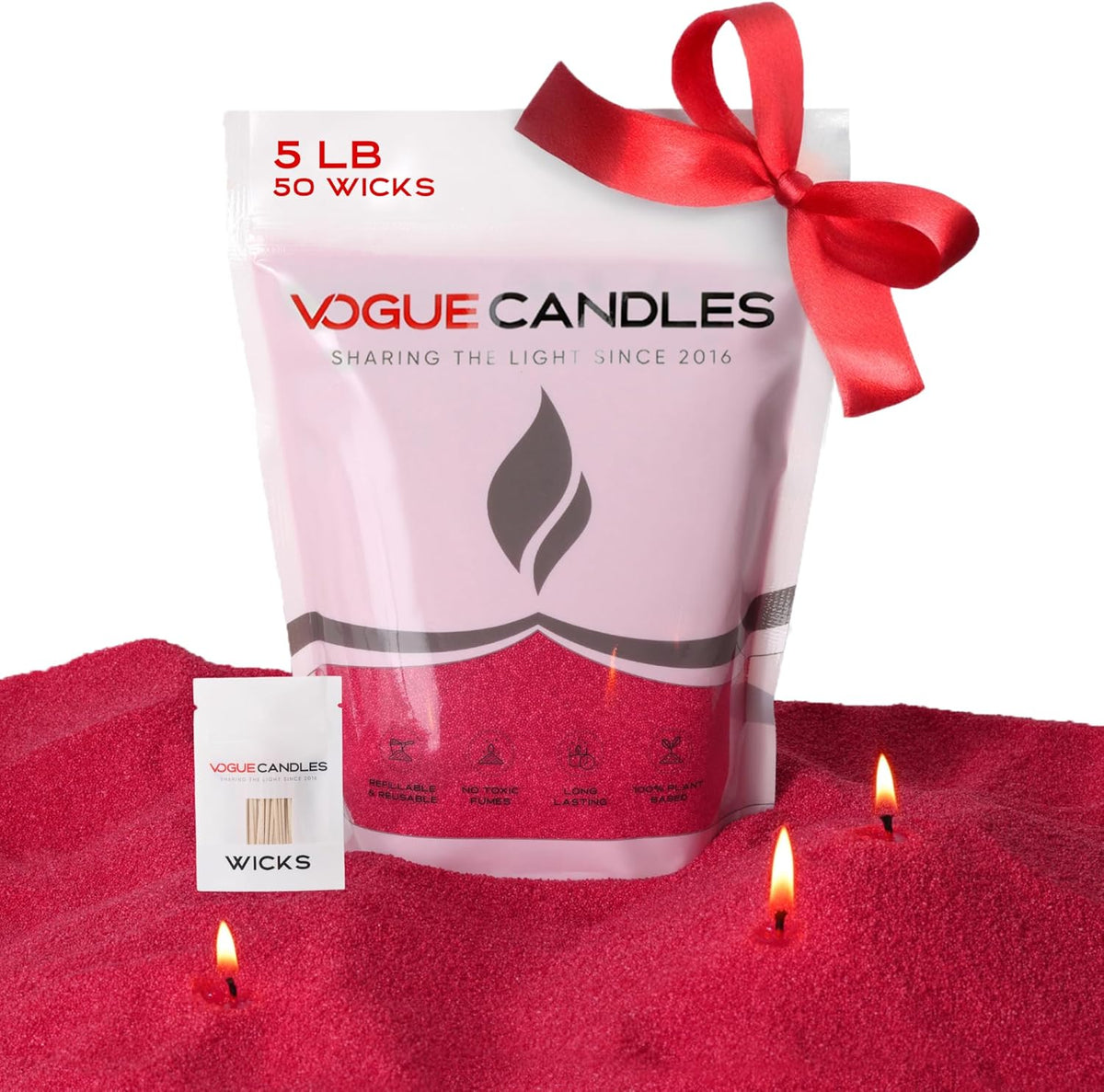 Vogue Candles 5LB Candle Sand with 50 Wicks | Bulk Refillable Plant-Based Granules for Custom