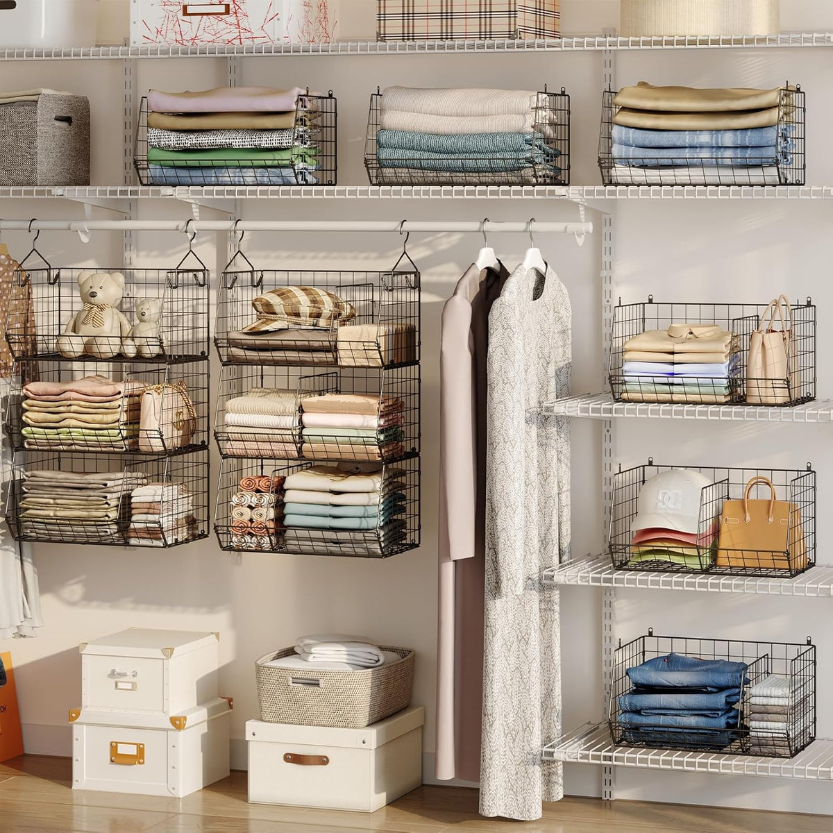 3 Tier Closet Hanging Shelves with Divider, Extra Large Closet Organizers and Storage, Clothes