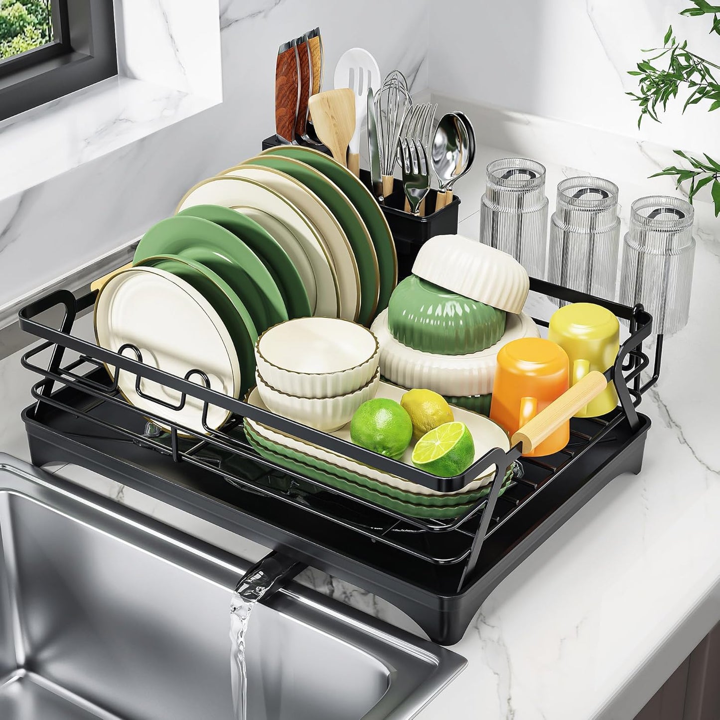Epicano Dish Drying Rack for Kitchen Counter,Space-Saving Dish Rack,Rustproof Dish Drainer with